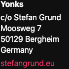 Contact card with mailing address for the Yonks day counter app in Bergheim, Germany